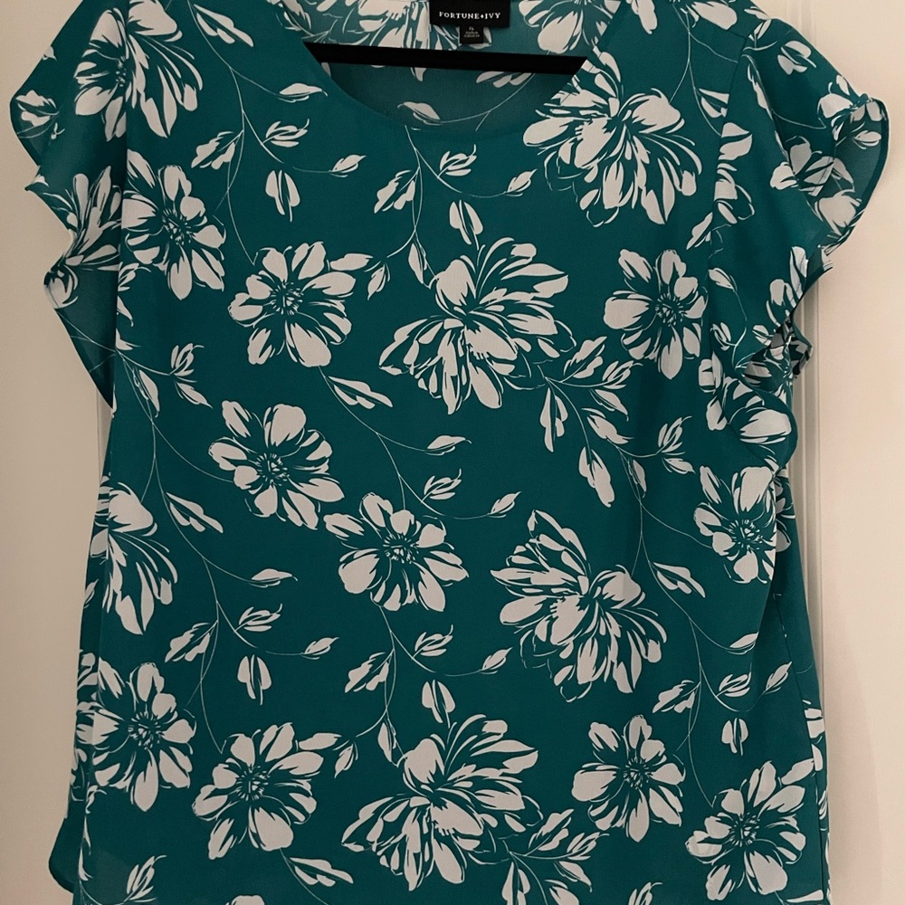 Posh Society Teal Floral Blouse